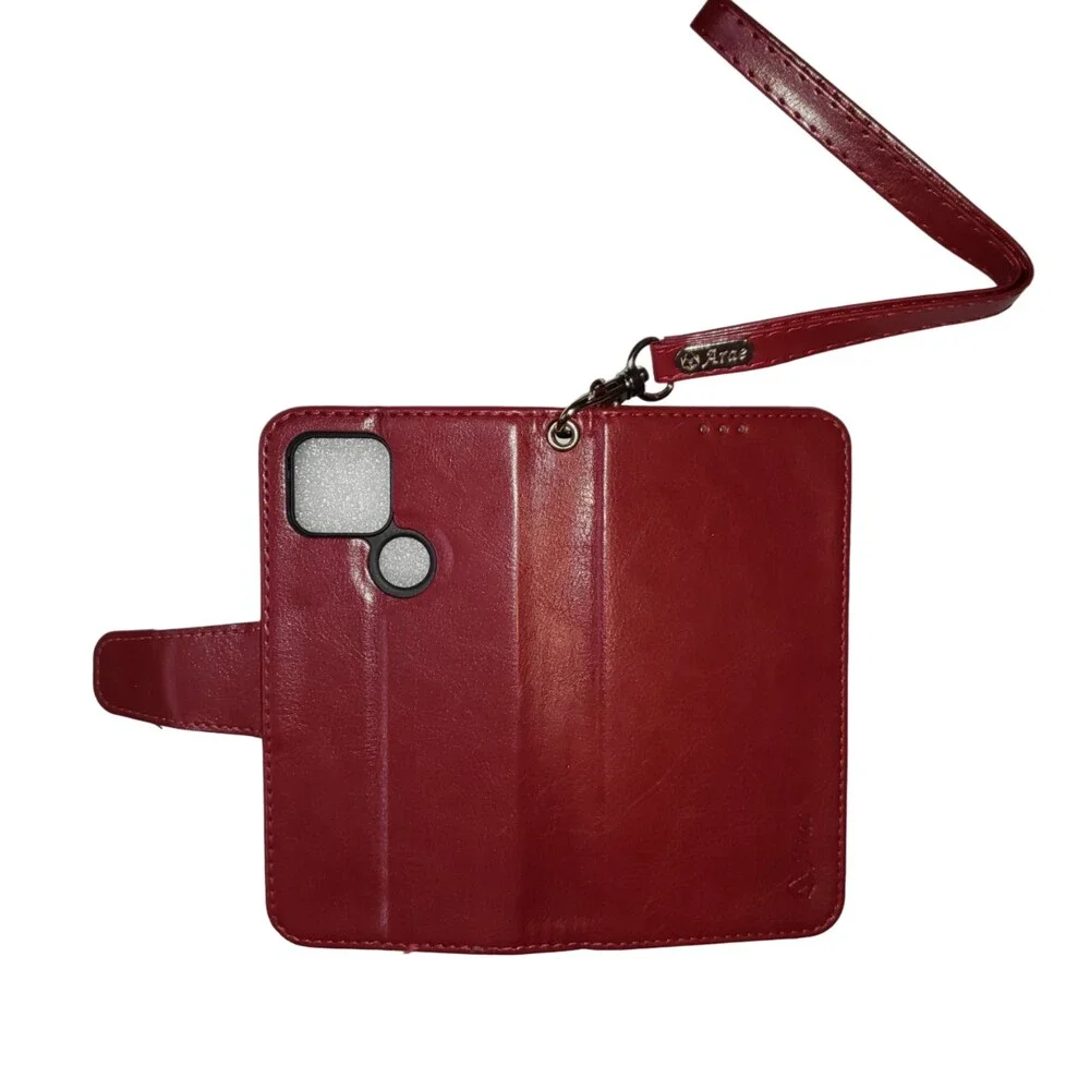 Pixel 5 Phone Case Wallet Burgundy Red Faux Leather NEW